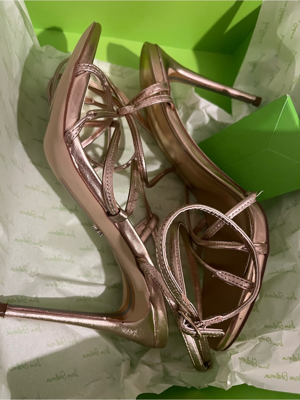 Sam Edelman Sareena Champagne Lea Metallic Rose Gold Strappy Heels - Picture 7 of 8